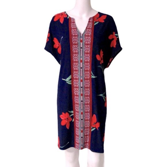 NWT CHAPS Navy Red Floral Print Shift Dress - Picture 3 of 4